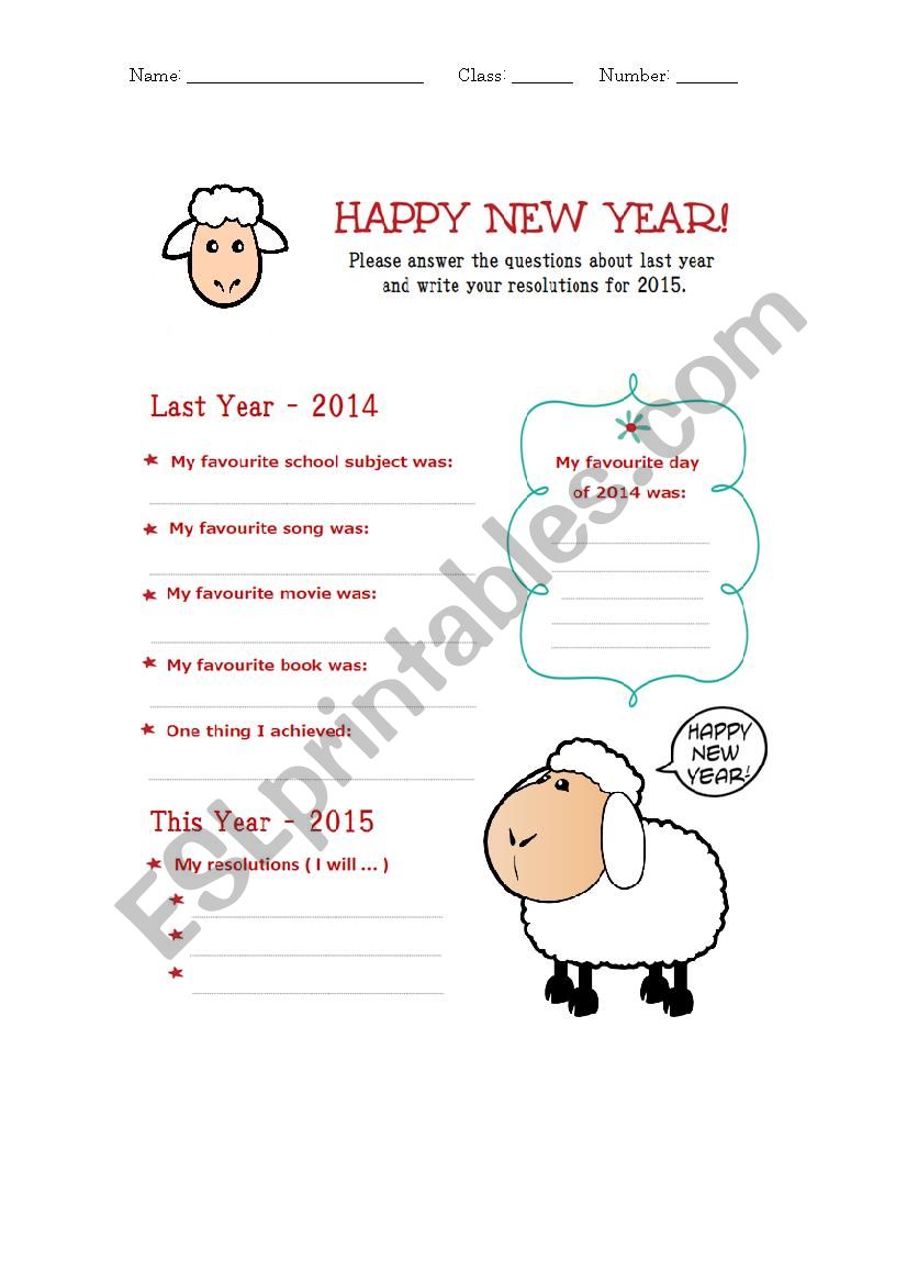 New Year`s Resolutions Worksheet